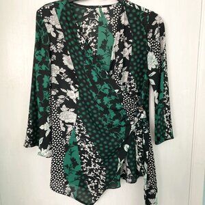 Cato S Green Black White Chiffon Print Blouse
